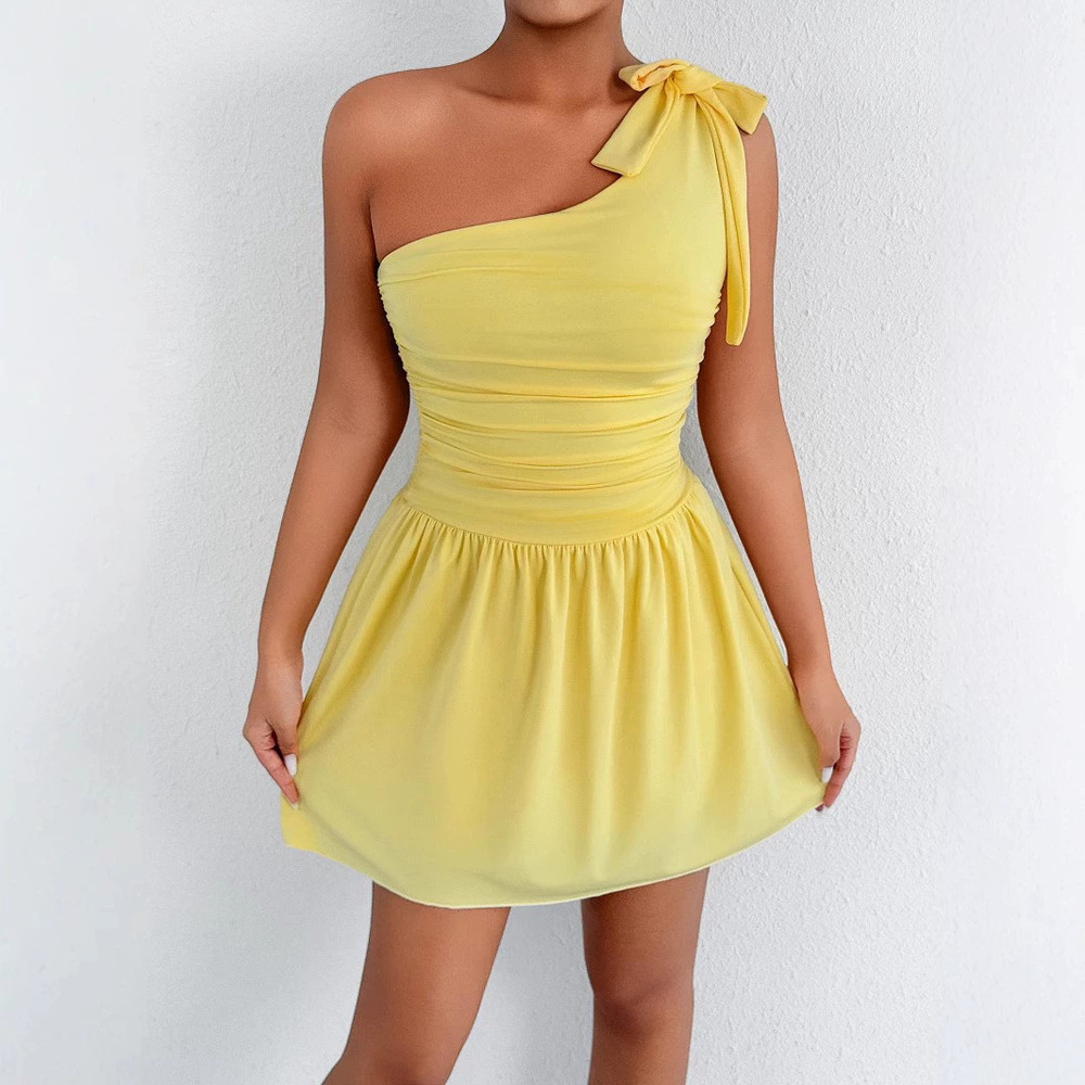 Zara Summer One Shoulder Solid Color Fitted Waist Mini Dress